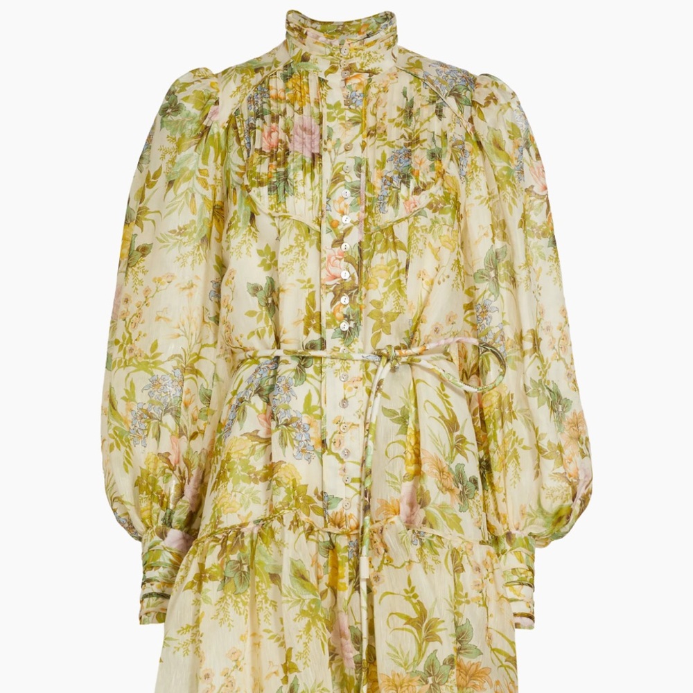 Yellow and Green Ruched Ruffled Long Sleeve Sundress